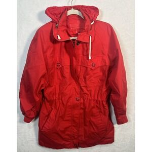Vintage London Fog Winning Edge‎ Jacket Red Hood Cinch Waist Medium Korea